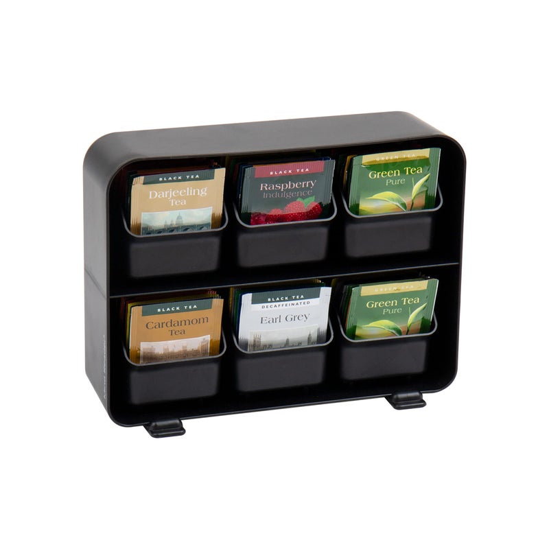 Mind Reader Tea Bag Organizer, Tea Station Organizer, Countertop Storage, Kitchen, Plastic, 10.25"L x 3.25"W x 7.75"H, Black - Image 1